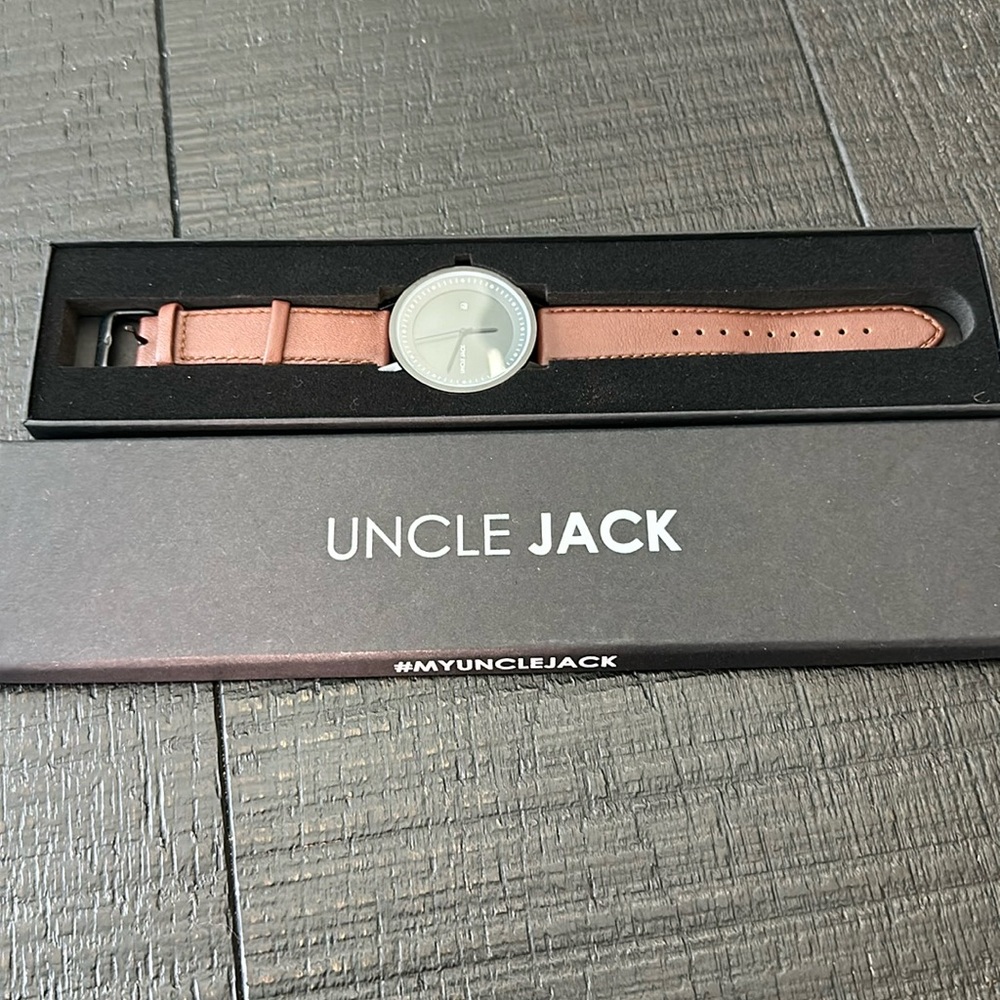 Wrist Watch - Uncle Jack All Black 42mm brown Leather Band